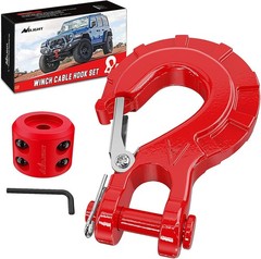 Nilight Forged Steel Winch Hook 3/8″ Grade 70 Safety Latch Winch Cable Hook S…