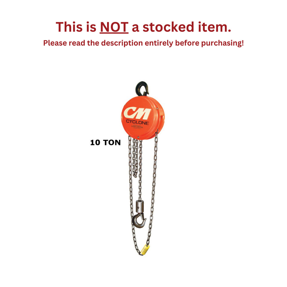 CMCO CYCLONE SERIES 646 MANUAL HAND CHAIN HOIST – 10 TON CAPACITY – 10 FT LIFT
