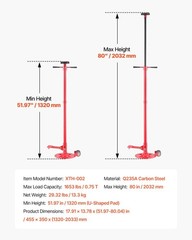 Underhoist Support Stand – 1653lb, Adjustable 52″-80″, Rubber-Metal Top, Steel