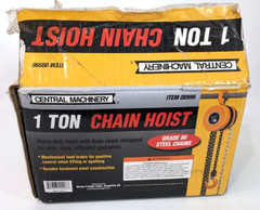 1 Ton Chain Hoist Central Machinery Grade 80 Steel Chain Model 00996 w/Box
