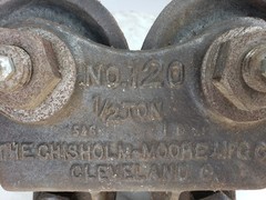 Antique Chisholm Moore Mfg 1 1/2 Ton Crane Beam Trolley No 120 Cleveland Ohio