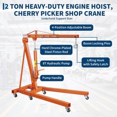 2 Ton Folding Engine Hoist Shop Crane with 3/4Ton Underhoist Support Stand Combo