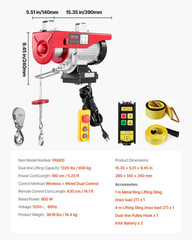 Electric Hoist, 1320 Lbs 120V Electric Winch with 328 Ft Wireless & 14 Ft Wired