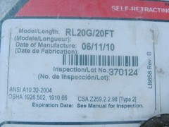 One 20′ Self-Retracting LifeLine MILLER MIGHTY LITE Mdl.RL20G