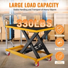 🚩330lbs/28.5″ Manual Single Scissor Lift Hydraulic Lift Table Cart Locking Whee