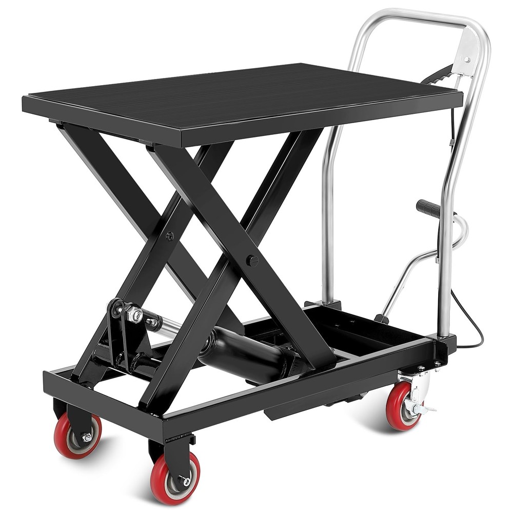 🚩330lbs/28.5″ Manual Single Scissor Lift Hydraulic Lift Table Cart Locking Whee