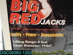 Torin Big Red Chain Block / Manual Hoist with 2 Hooks, 1 Ton 2,000 lb Capacity