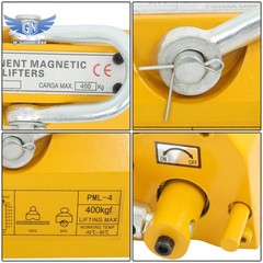 Magnetic Lifter Lifting Magnet Hoist 880lbs / 400kg 2.5 Safety Factor Yellow