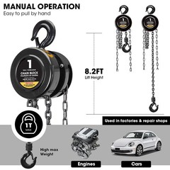Torin ATR9010B Manual Hand Lift Steel Chain Block 1 Ton (2,000 lb), Black