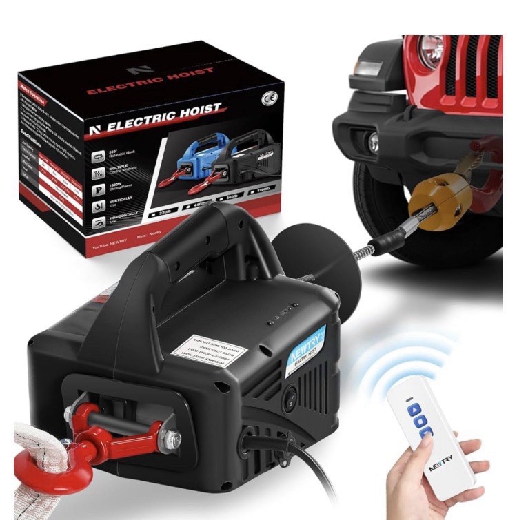 NEWTRY 3 in 1 Electric Hoist Winch 1,100lb Wireless Remote Control, Cable Remote