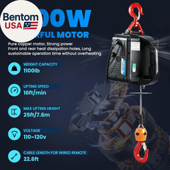 3 in 1 Electric Hoist Winch 1,100Lb Wireless Remote Control, Cable Remote Contro