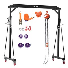 VEVOR Adjustable Gantry Crane 2200 lbs 95.7-142.9 in with Manual Trolley Hoist