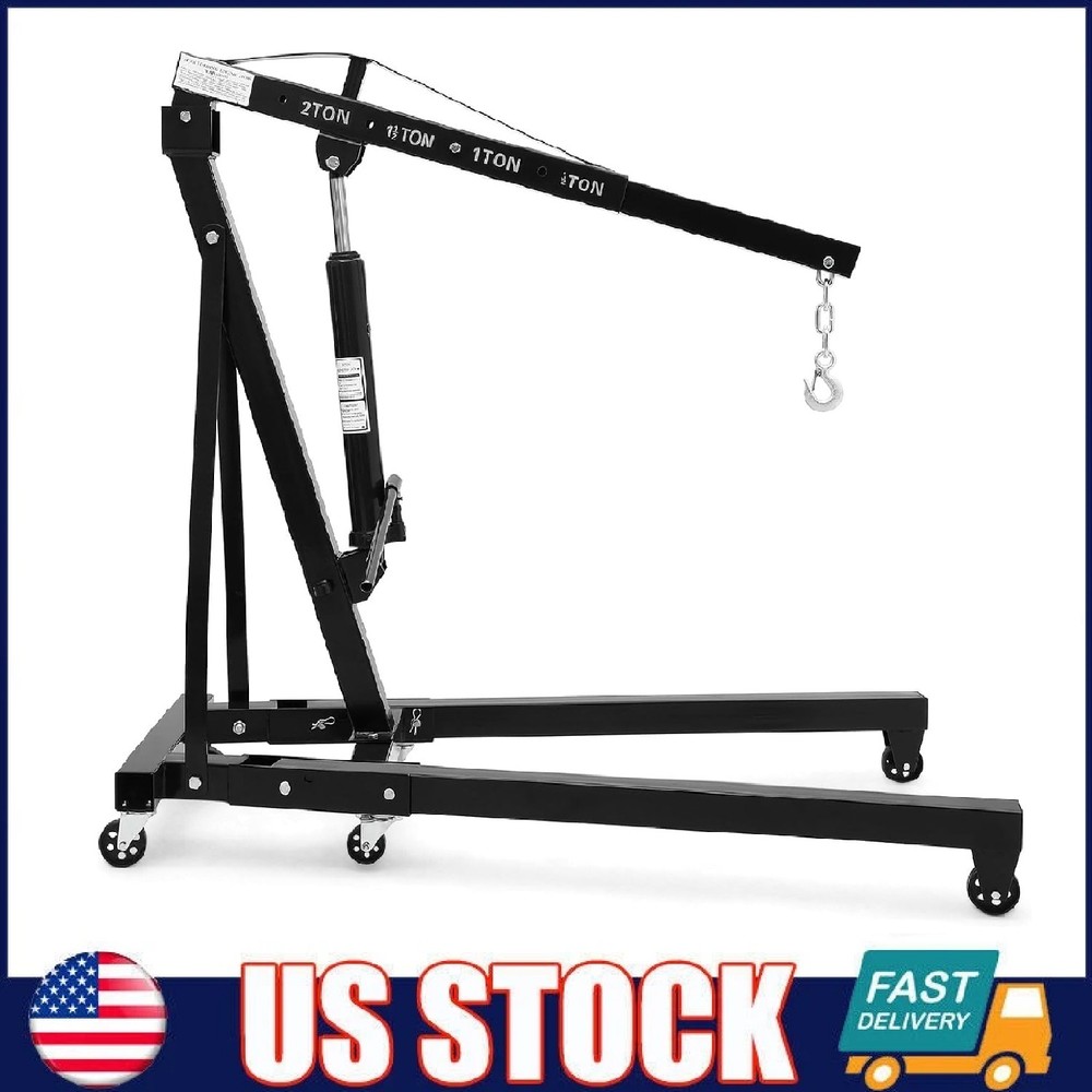 2 Ton Engine Hoist ,Heavy Duty Hydraulic Cherry Picker Shop Crane with 6 Casters