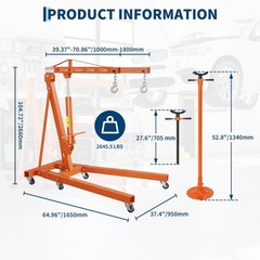 2 Ton Folding Engine Hoist Hydraulic Shop Crane & 3/4 T Underhoist Support Stand