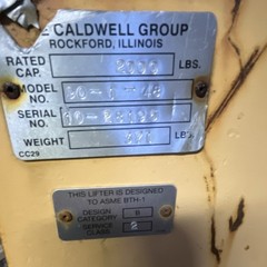 Caldwell 1 Ton (2000 lbs) Crane Hoist Lifter Model 90-1-48 Heavy Duty Industrial