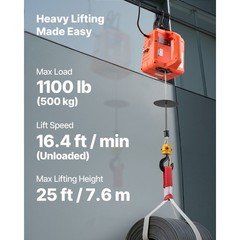Uimoso 3-in-1 Electric Hoist Winch 1100 lbs 1500 W Wired/Wireless Remote Control