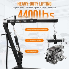 2T/4000Lbs Engine Hoist Shop Crane Lift Cherry Picker Hydraulic Pump w/ 6 Caster