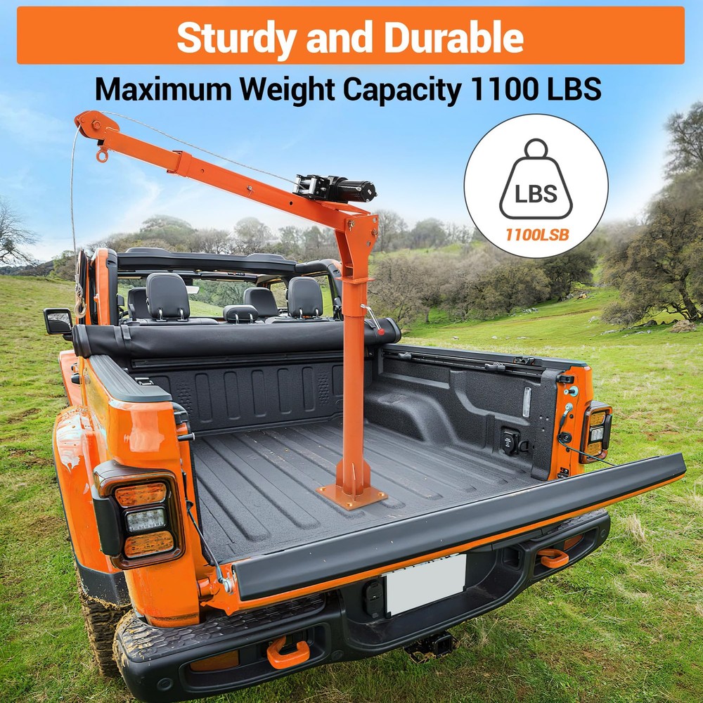 Electric Pickup Truck Crane Hoist Crane 1100 lbs 360° Swivel Hoist Lift 1100 LBS