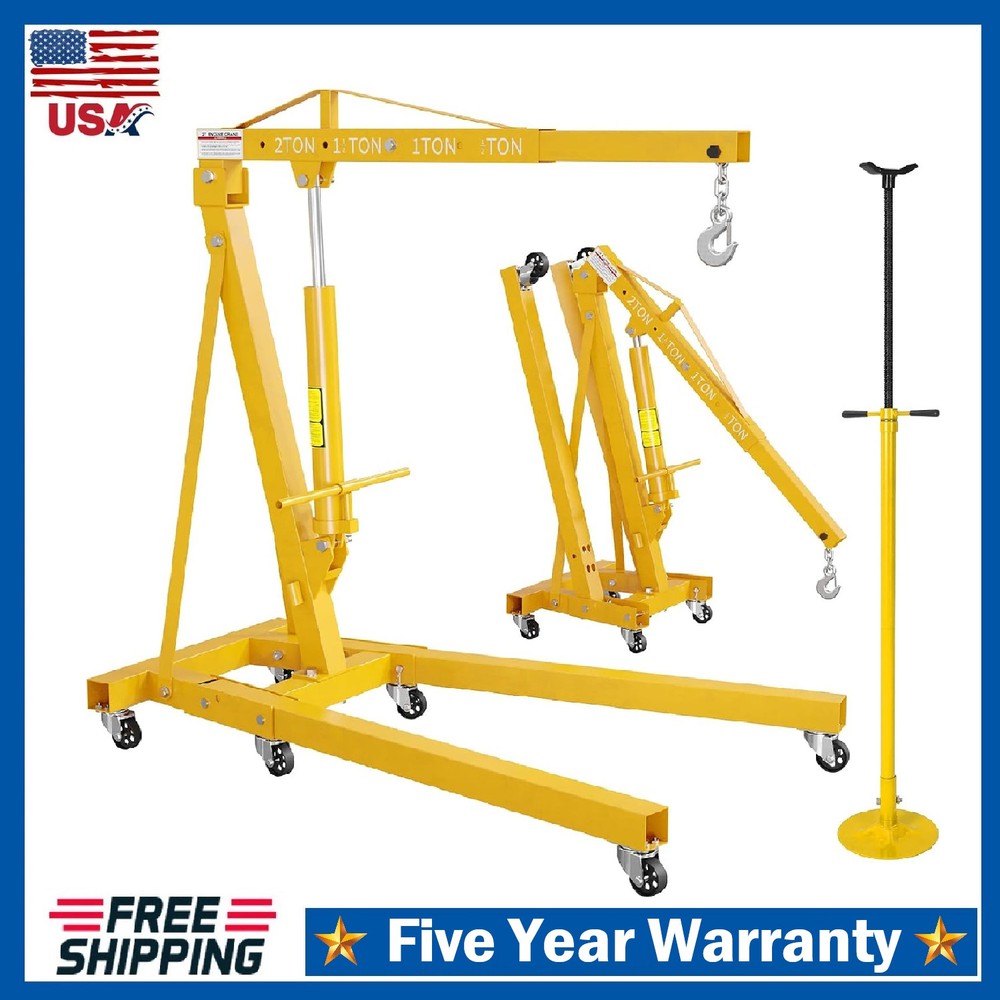 2 Ton Folding Engine Hoist Lift ,Hydraulic Shop Crane w/Underhoist Support Stand