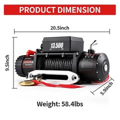 SIHAO 13500LBS 12V Electric Winch 92FT Synthetic Rope For Truck ATV Off Roads 8