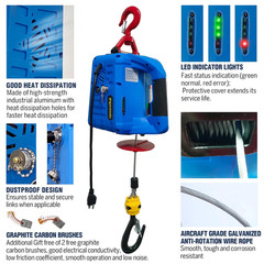 3-In-1 Electric Hoist Winch,1100Lb Capacity, Portable Electric Power Winch with
