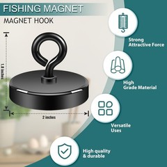 Neosmuk Black Fishing Magnet, 2 inches 350lb Strong Magnets 2.0 inches,
