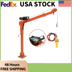⭐1100Lbs Folding Hydraulic Pickup Truck Crane Hoist W/Electric Winch,360° Swivel