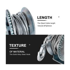 Heavy Duty Hand Winch 1200 lbs with 32 ft Steel Wire Rope, Hand Crank Strap G…
