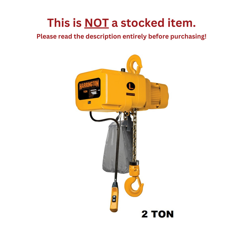 HARRINGTON NER ELECTRIC CHAIN HOIST, 2 TON CAPACITY, 15 FT. LIFT