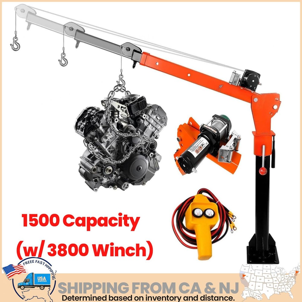 3800lb Winch Electric Pickup Truck Crane 1500lb Truck-Mounted Bed Crane Hoist
