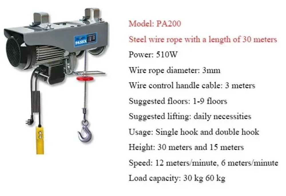 220V Portable Electric Hoist Crane Household Small Lift Hoist 1Ton / 0.5T Winch