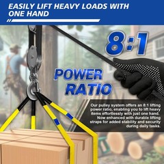 Block and Tackle Pulley System, Upgraded 4-Wheel Rope Pulley Hoist with 2 Lif…