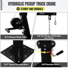 Hydraulic Pickup Truck Crane 2000 Lbs Folding Truck-Mounted Bed with Hand Winch