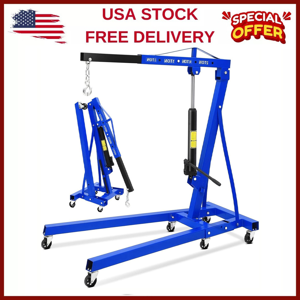 2 Ton Folding Hydraulic Engine Hoist, 4400LB Cherry Picker Shop Crane,6 Casters