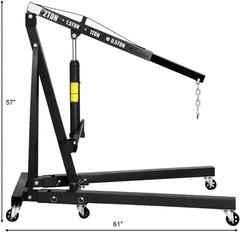 2 Ton Folding Engine Lift with 6 Wheels Heavy Duty Steel Hydraulic Shop Crane