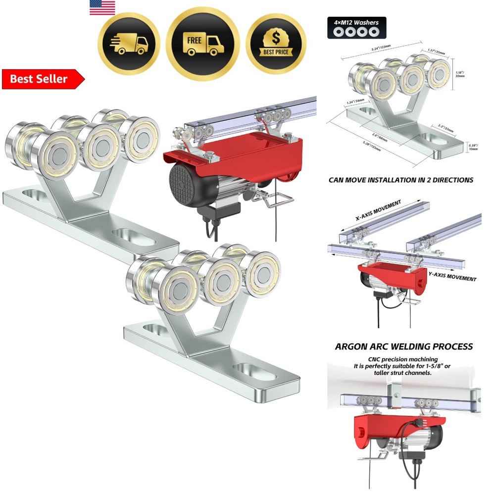 6 Wheel Hoist Trolley for Electric Hoist Fits 1 5 8 Inch Strut High Load Sile…