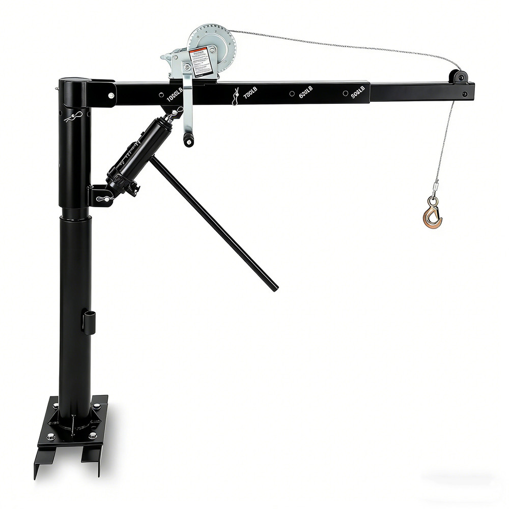 1000 lbs Hydraulic Pickup Truck Crane Truck Bed Jib Hoist w Manual Winch Swivel