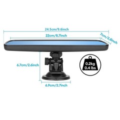 Universal 9.6” Rear View Mirror with Suction Cup for Cars, Trucks, SUVs, Vans