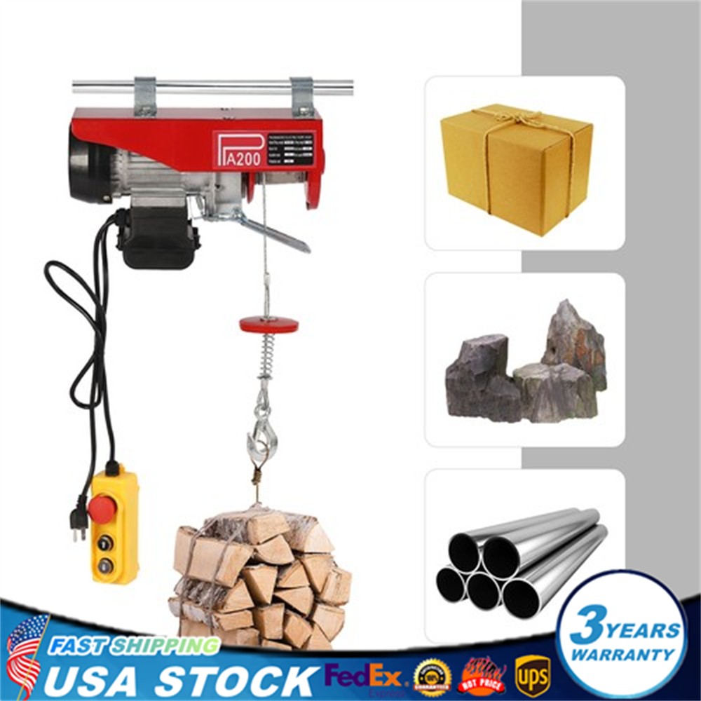 Electric Hoist 440lbs Crane Winch with Wired Remote Control 480W 110V