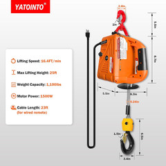3 in 1 Electric Hoist Winch, 1500W Portable Electric Power Winch, 120V Electric