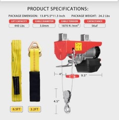 Electric Hoist, 110V 440 Lbs Winch with Wireless Remote Control