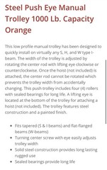 Vestil 1000lbs Capacity Eye Manual Trolley Push E-MT-1