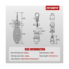 YATOINTO Rope Pulley Hoist 530LBS, 7:1 Pulley Block and Tackle … USA FAST SHIP
