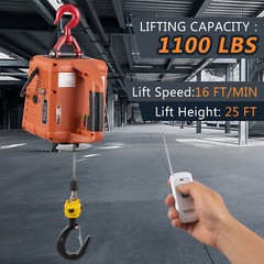 Electric Hoist Winch 3 in 1 Portable Crane 1100lbs Wired/Wireless Remote Control