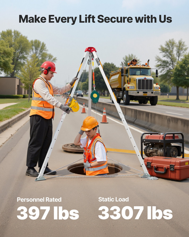 VEVOR 1200 lbs Confined Space Tripod Rescue System with 65 ft