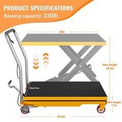 🚩330lbs/28.5″ Manual Single Scissor Lift Hydraulic Lift Table Cart Locking Whee