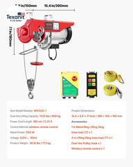 1320Lbs Wireless Electric Hoist, 1150W 110V Electric Steel Wire Winch with Wirel
