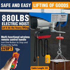 880Lb Electric Hoist, 2-in-1 Remote/Wired Control, 110V, 65.6Ft Lift Height