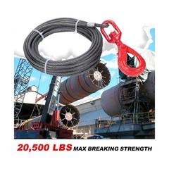 Heavy-Duty Winch Cable, 3/8″ × 100′ Steel Cable with Self-Locking Swivel Ho