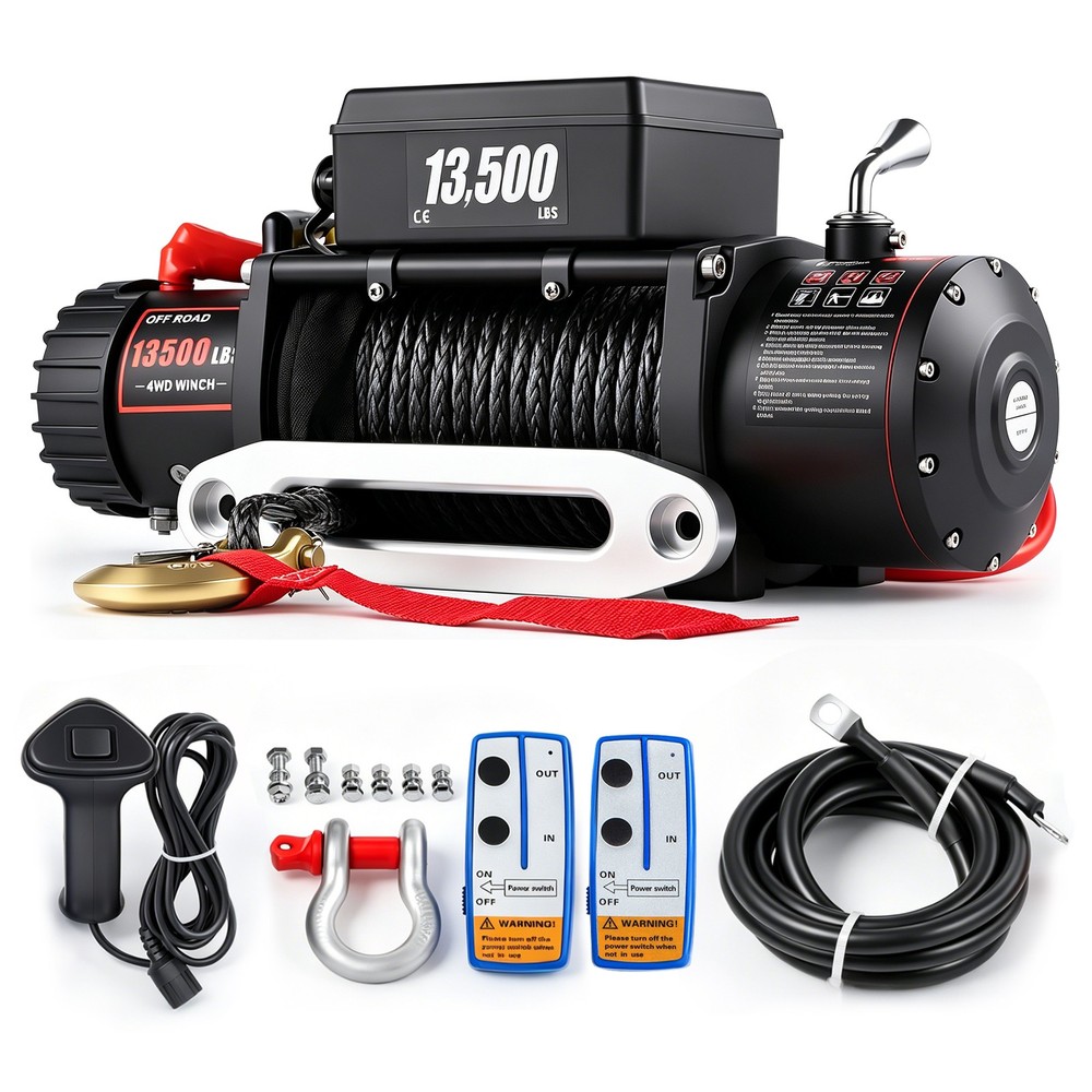 SIHAO 13500LBS 12V Electric Winch 92FT Synthetic Rope For Truck ATV Off Road 8